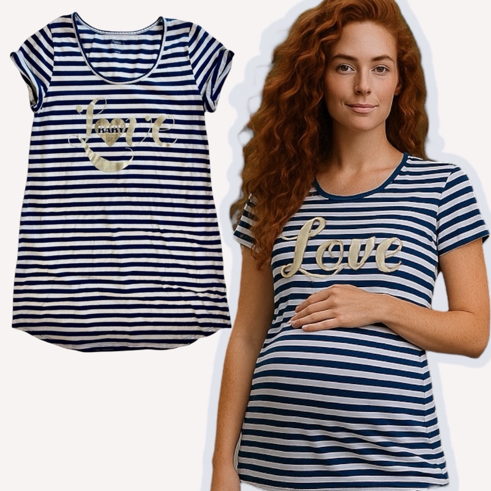 Bump Maternity Sleep Shirt Small Baby Love Blue Stripe